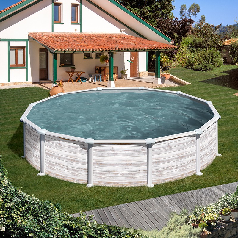 Piscina Gre Finlandia Redonda Imitacion Madera Ø460x120
